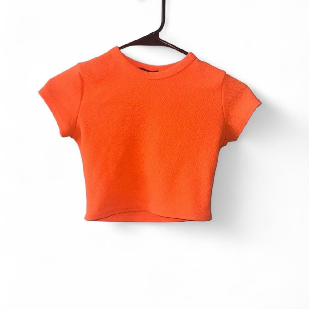 pretty little thing neon orange crop top